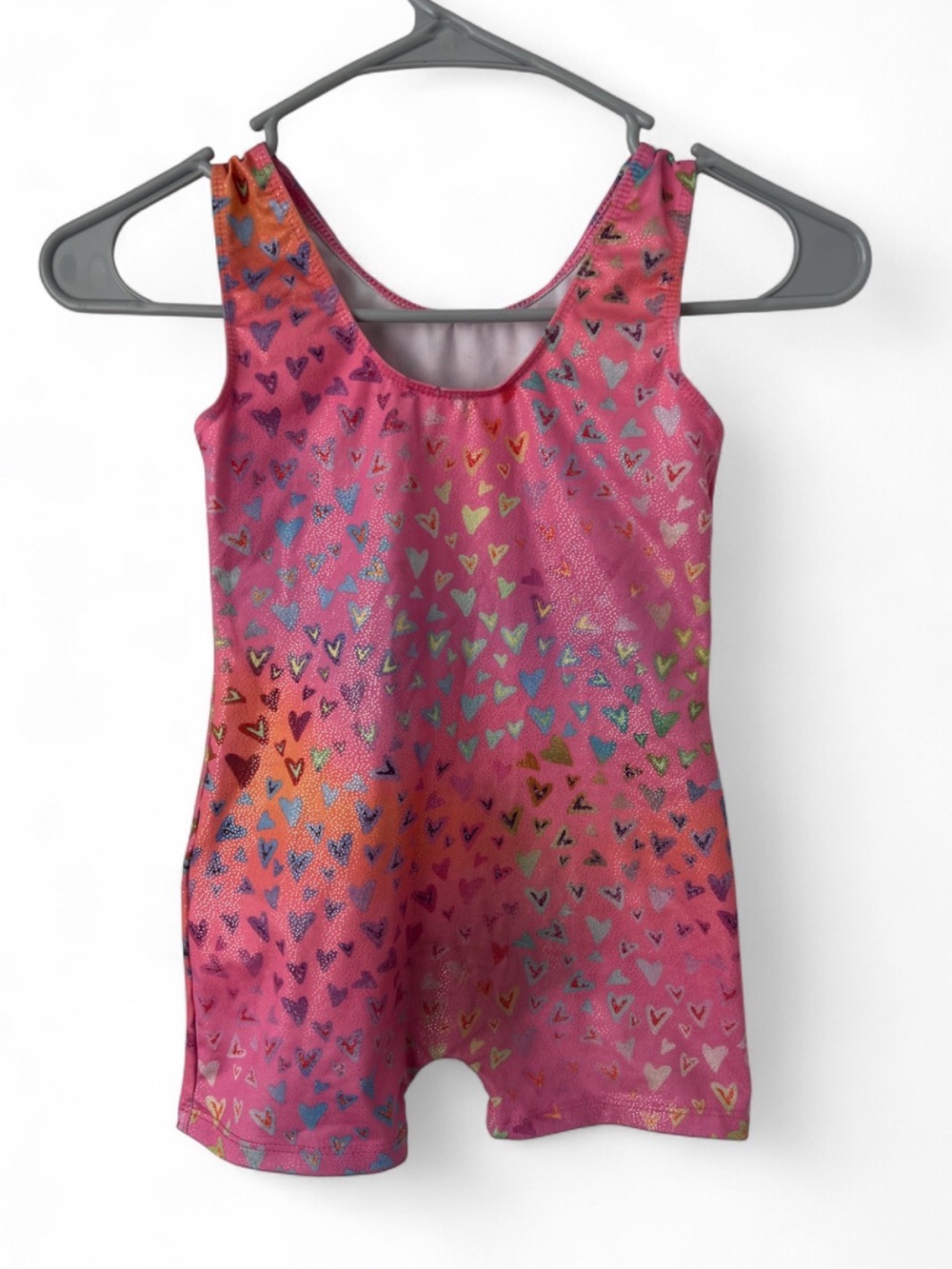 Pink & Multicolor Heart Print Girls' leotard